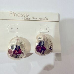 Vintage Silver Tone Hammered Clip Earrings- NOS